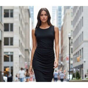 Haute Monde S Dress Ruched Side Little Black Sleeveless Bodycon Fitted Mini
